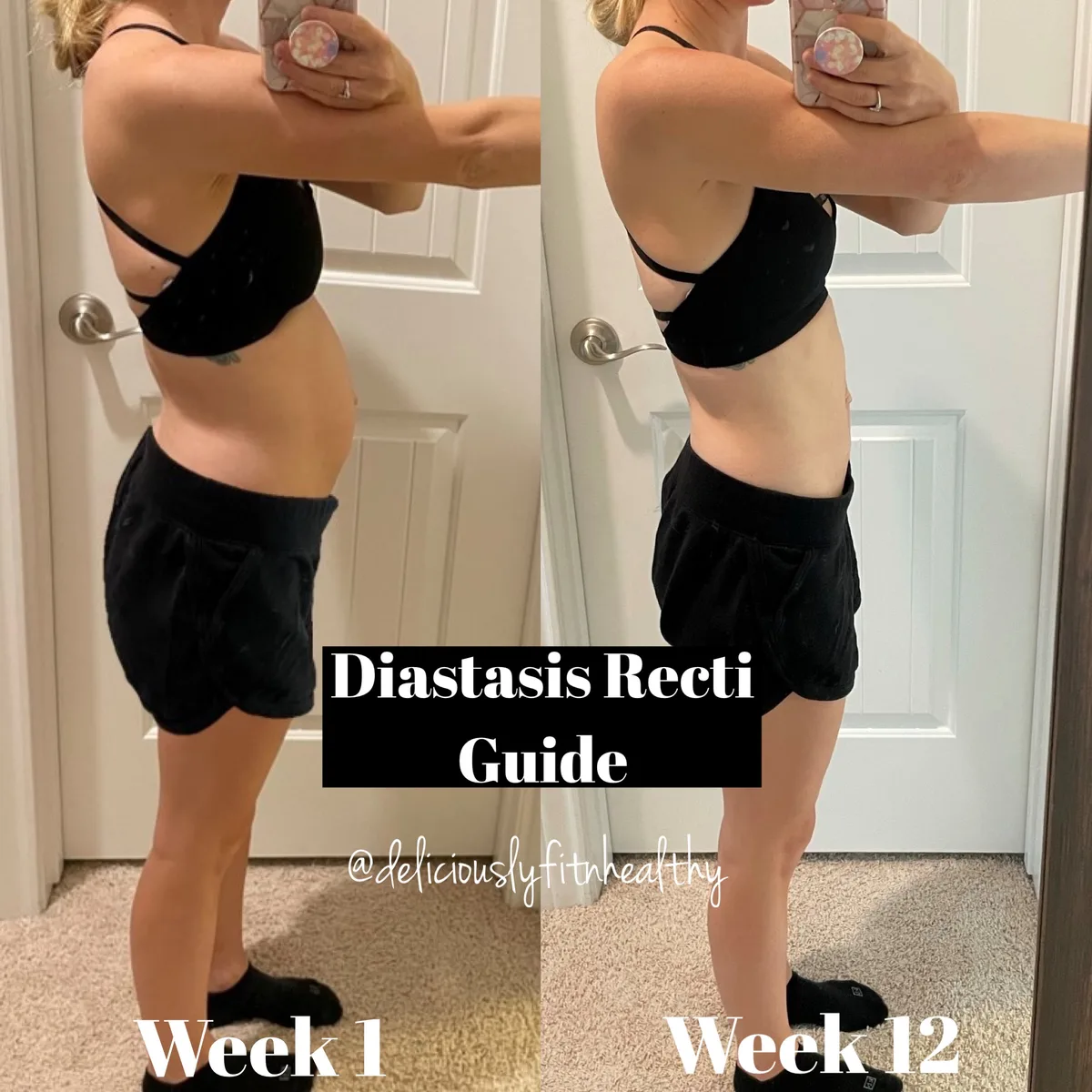 Elise S's side profile at week 1 and week 12 of the DR Core Guide